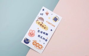 Detail shot of cute cartoon PVC stickers with bear and bunny motifs for water bottles