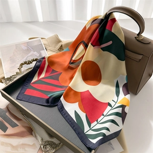 Flower Print Square Scarf Imitation Satin Satin Glossy Dopamine Style Abstract Geometric Hair Band Handbag Accessory Fashion Neck Wrap For Women