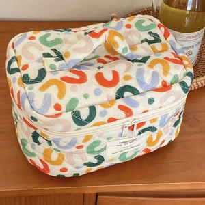 Gran bolsa de cosméticos de algodón acolchado con patrón de colores para viaje