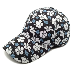 Women's floral print baseball cap with tropical hibiscus pattern and sun protection