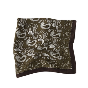 Elegant olive green paisley square silk scarf with vintage pattern for spring fashion