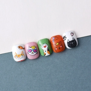 5D embossed cat nail stickers featuring cute kittens with fish and paw prints motifs
