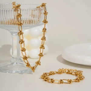 Ensemble bijoux en acier titane doré avec collier et bracelet chaîne épaisse style hip hop