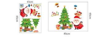 Detailed sheet size guide for Christmas static window stickers with Santa and tree motifs