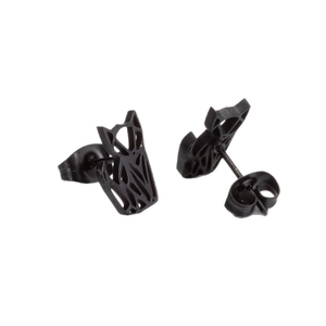 Minimalist black geometric fox stud earrings with matte metal hollow design for women