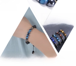 Collage de bracelets en perles d'œil de tigre bleu 10 mm et agate pour hommes et femmes