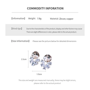 Détails des boucles d'oreilles en zircon avec dimensions 2,5cm par 1,9cm et poids 7,8g