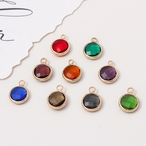 Colorful 10mm round crystal pendants with gold metal frames for DIY jewelry making