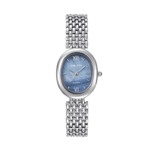 Orologio Al Quarzo Da Donna Quadrante Ovale Lega Argentata Cinturino A Catena Con Perline Intrecciate Elegante Orologio Da Polso