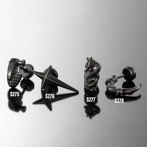 Boucles d'oreilles noires en acier inoxydable pour homme avec motifs dragon et punk