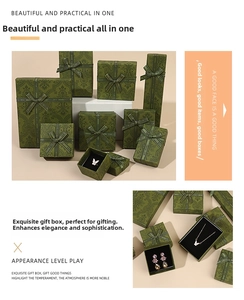 Deep green jacquard jewelry gift box set with elegant Best Wishes ribbon and black lining