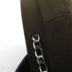 Olive green cotton naval hat with textured twill fabric and silver metal chain detail