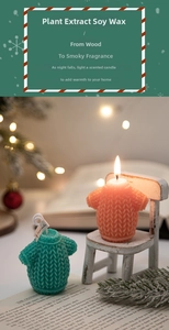Detailed knit texture of soybean wax Christmas candles in orange and teal colors