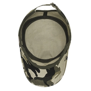 Classic camouflage flat top army cap for men featuring durable canvas and interior sweatband