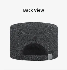 Rear view of grey men's winter flat cap showing adjustable strap and fabric texture