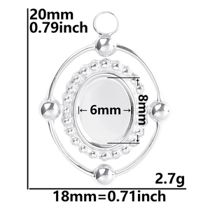 Detailed dimensions of silver stainless steel pendant base with 20x18mm frame size