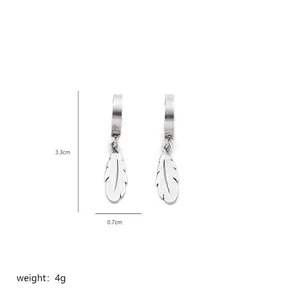 Detailed view of silver feather earrings with dimensions 3.3cm height and 0.7cm width