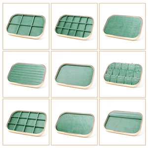 Luxury Jewelry Display Tray Metal Aluminum Alloy Frame Green Velvet Lining Rings Necklace Organizer Showcase Home Decor