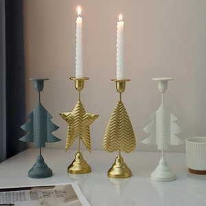 Metal Iron Candle Holder Nordic Minimalist Heart Star Christmas Tree Shape Wave Texture Home Desktop Table Decor