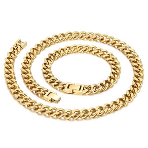 Collier Chaîne Cuban Link Acier Inoxydable Or Hip Hop Punk Rock Bijoux Mode Pour Hommes Accessoires Élégants