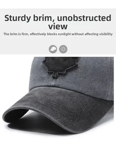 Detailed macro view of the sturdy brim on a dark gray maple leaf baseball cap