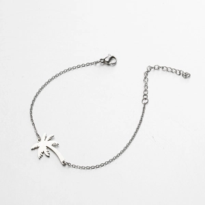 Minimalist stainless steel bracelet with tropical palm tree pendant and lobster clasp
