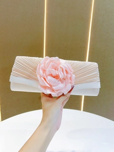 Women's Pleated Evening Clutch Bag Fashion Elegant 3D Floral Design Shoulder Crossbody Banquet Party Bag