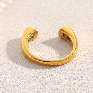 Top view of 18K gold plated stainless steel open ring with square zircon stones