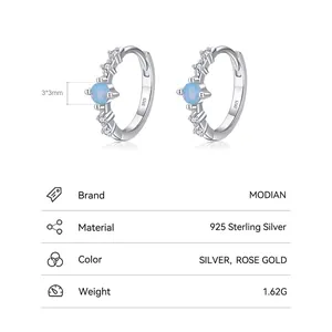 Elegant 925 sterling silver hoop earrings with blue round crystal and cubic zirconia