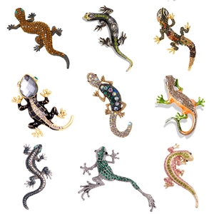 Fashion Zinc Alloy Crystal Lizard Brooch For Women High-End Rhinestone Animal Gecko Lapel Pin Colorful Jewelry Clothing Accessories
