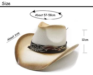 Guide des tailles du chapeau de cowboy en paille indiquant le tour de tête et bord