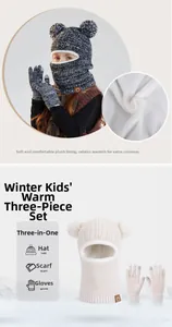 Detail of children winter knit set with thick fleece lining and touchscreen gloves