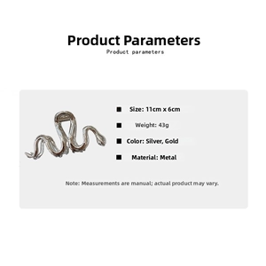 Detail showing 11cm silver snake-shaped metal hair claw clip specifications and size