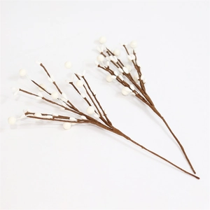 Set of two decorative artificial willow branches with white berry tips for home decor