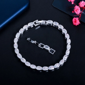 Silver minimalist bracelet with oval cubic zirconia and adjustable extension clasp