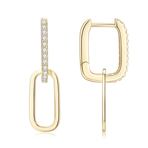 Elegant gold double rectangle moissanite earrings with sparkling pavé cubic zirconia