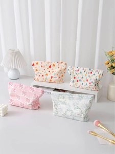Borsa Per Cosmetici In Tela Floreale Fresca Pochette Per Trucco Da Viaggio Portatile Organizzatore Con Cerniera Per Donna Cuore