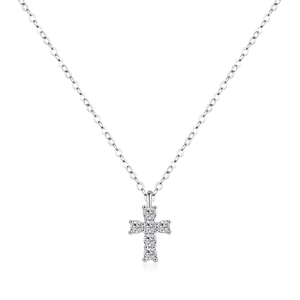 Sparkling D color moissanite cross pendant in S925 sterling silver on a studio white background