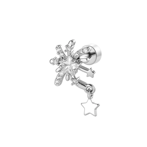 Exquisite silver cartilage stud featuring a micro-set zircon firework star pendant
