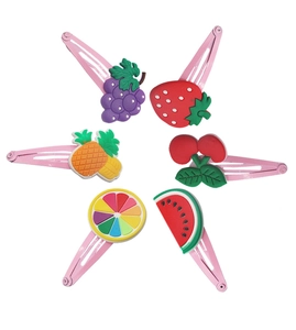 Set of 6 colorful fruit hair clips including strawberry and watermelon for kids party