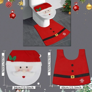 Detailed size specifications for Santa Claus toilet cover and matching bathroom floor mat