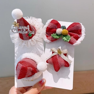 Lot de barrettes de Noël avec bonnets de Père Noël en velours rouge et nœuds festifs