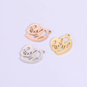 Three mirror polished heart-shaped mom pendants in rose gold, gold, and silver finishes