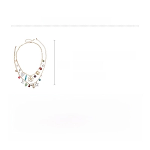 Detail view of two-piece layered necklace with resin beads and alloy heart charms