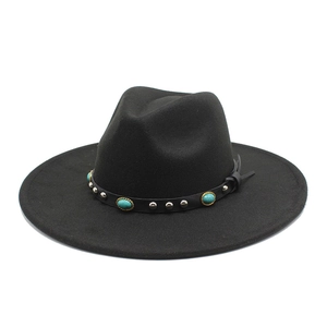 Fedora Hut Wollfilz Breite Krempe Panama Jazz Kappe Mit Türkis Nieten Lederband Boho Western Stil Retro Für Damen Herren