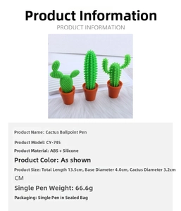 Detailed view of three cactus-shaped silicone pens with ABS base for office desk