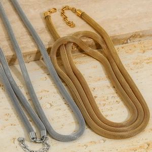 Minimalist double layered gold and silver mesh chain necklace in high quality plating