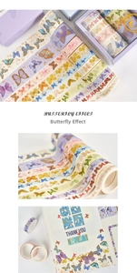 Macro detail of butterfly washi tape set with metallic finish and floral DIY patterns