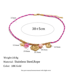 Collier rétro en corde tressée en acier inoxydable doré 18K avec pendentifs coquillage