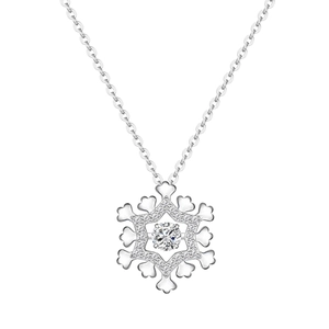 925 Sterling Silver Beating Heart Snowflake Pendant Necklace With Zirconia For Women Elegant Blue Stone Jewelry Gift